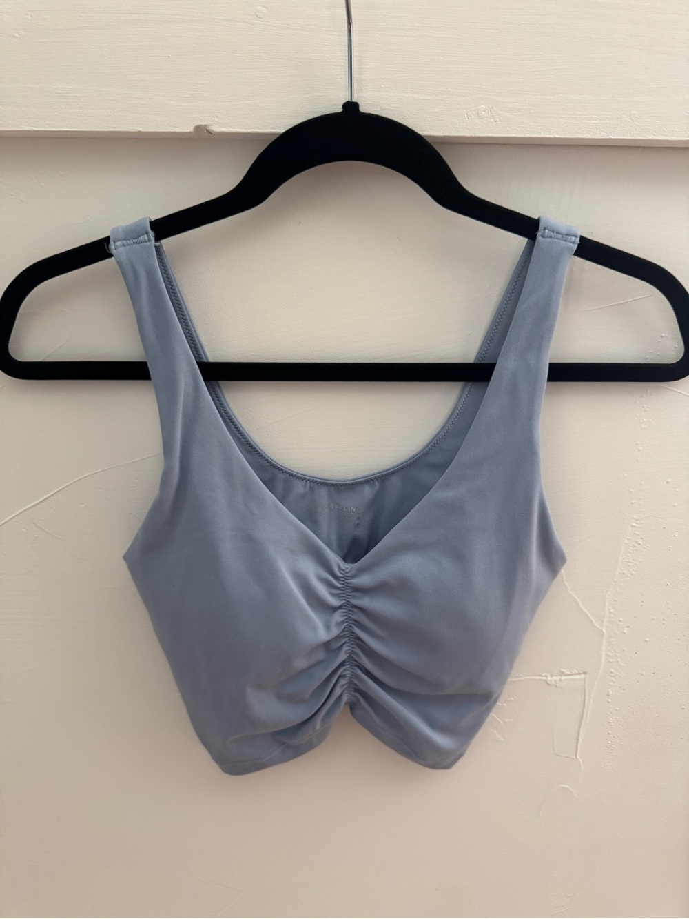 aerie Light Blue Ruched Scoop Crop Tank